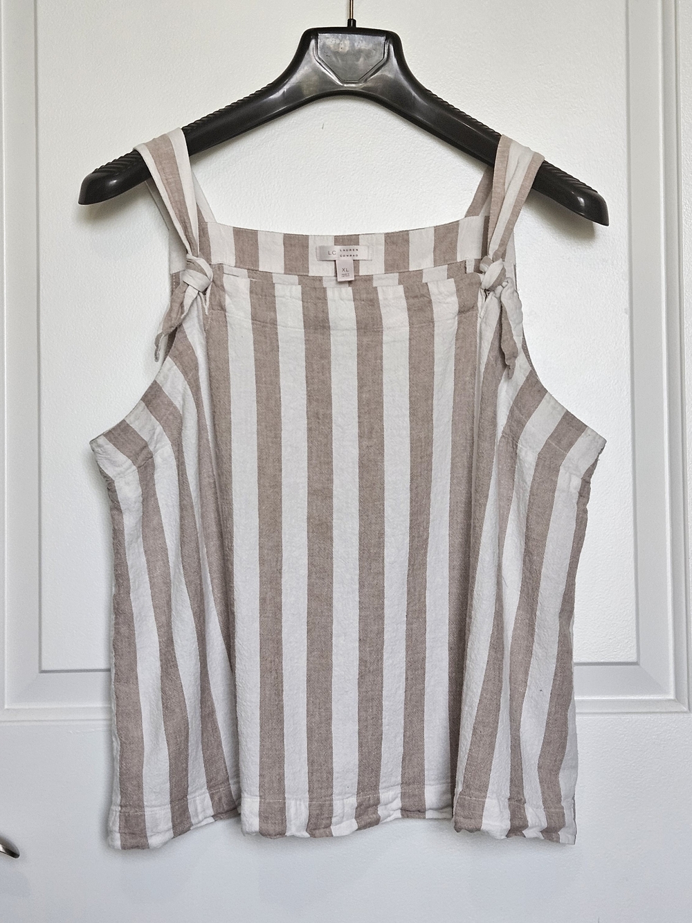 LC Lauren Conrad Women's XL Beige and White Striped Tie-Shoulder Tank
